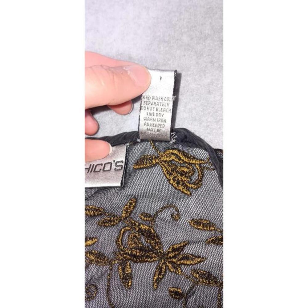 Chicos Lace Velvet Burnout Silk Blend Cardigan Womens Size 0 Black Leapard Fairy - Picture 3 of 11